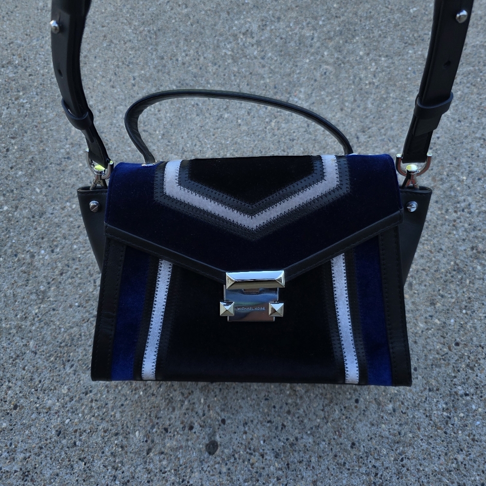 Michael Kors Stylish Black and Blue Velvet Original  Leather  Handbag Medium - Picture 11 of 12